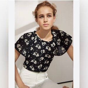 La Vie Rebecca Taylor Helene Embroidery Top Black Size Medium